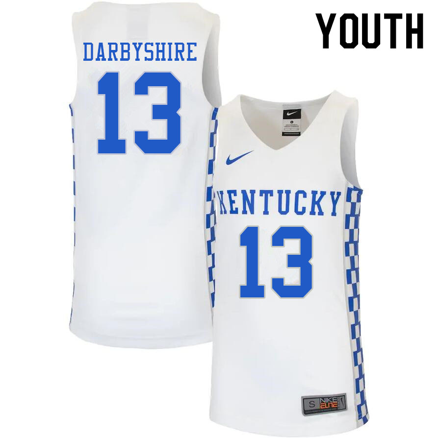 Youth #13 Grant Darbyshire Kentucky Wildcats College Basketball Jerseys Sale-White